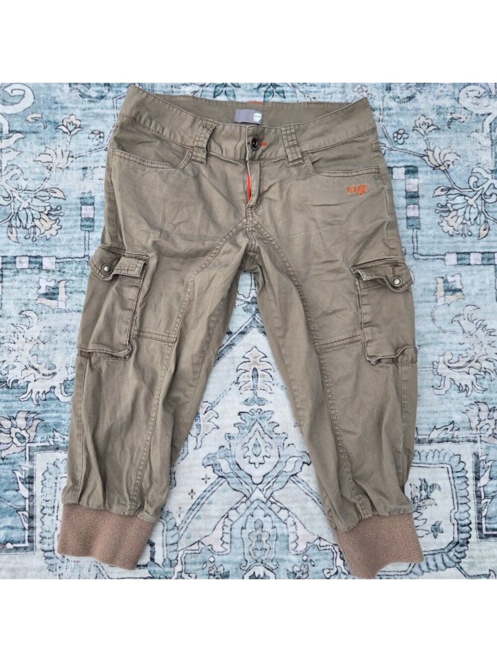 Y2K Orage Low Rise Cargo Capri Pants Size 3 Khaki Beige Grunge Gorpcore